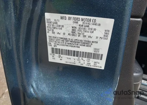 2012 Ford Escape Xlt from USA, damaged, VIN 1FMCU0D78CKB26166